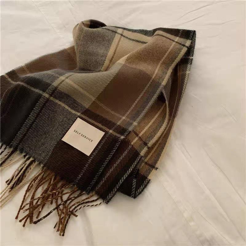 Checkered Printed Thick Women'S Shawl Paired With Tassel Shawl Casual Scarf