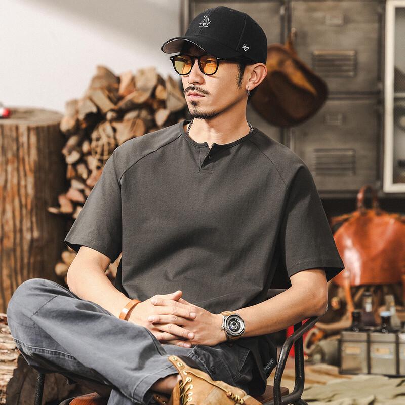 Jie Leino Men s Retro Henley Cotton Polo T-Shirt M