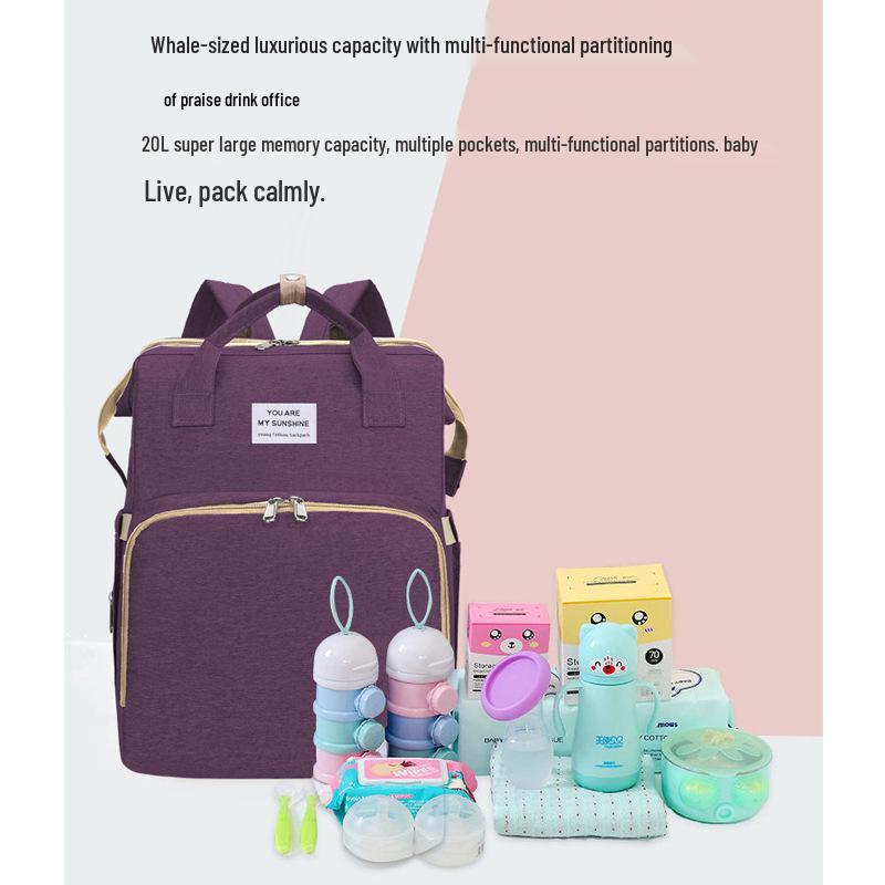 Portable Folding Mummy Bag: Lightweight, Large-Capacity Mother & Baby Backpack with Multi-purpose Bed Feature.