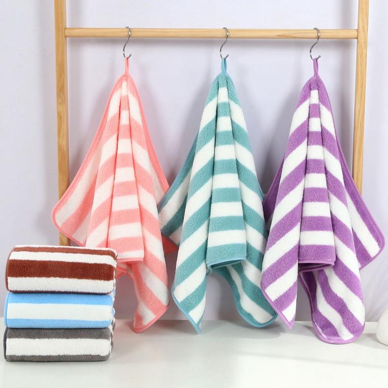 Coral Fleece Towel Strong Water Absorption Stripes Thickened Soft Skin Friendly Breathable High-quality Absorbent Bath Towel