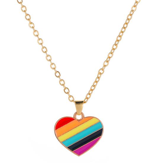 Naszyjnik damski gładki serce w paski tęczowy wisiorek regulowana długość stop stali nierdzewnej choker naszyjnik ozdoba szyi biżuteria prezent urodzinowy