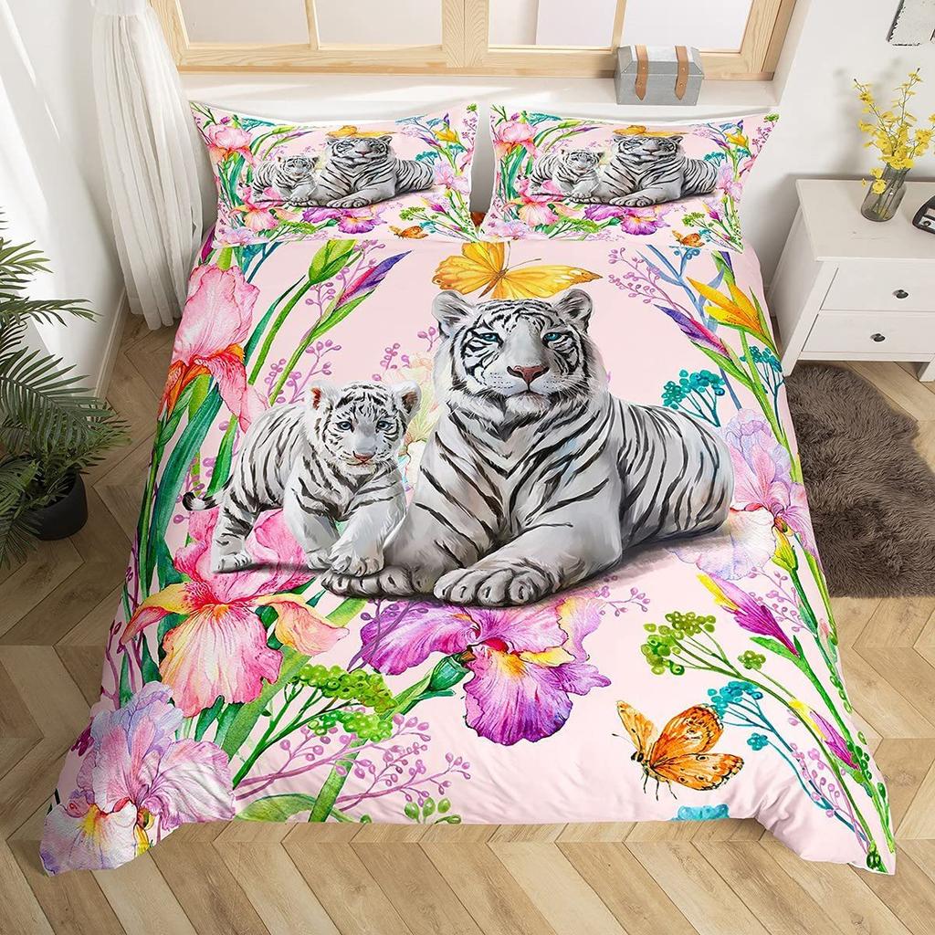 Duvet Cover, Tiger Tropical Plant Kit, Three-Piece Set, Bedding, All-Season Quilt Cover