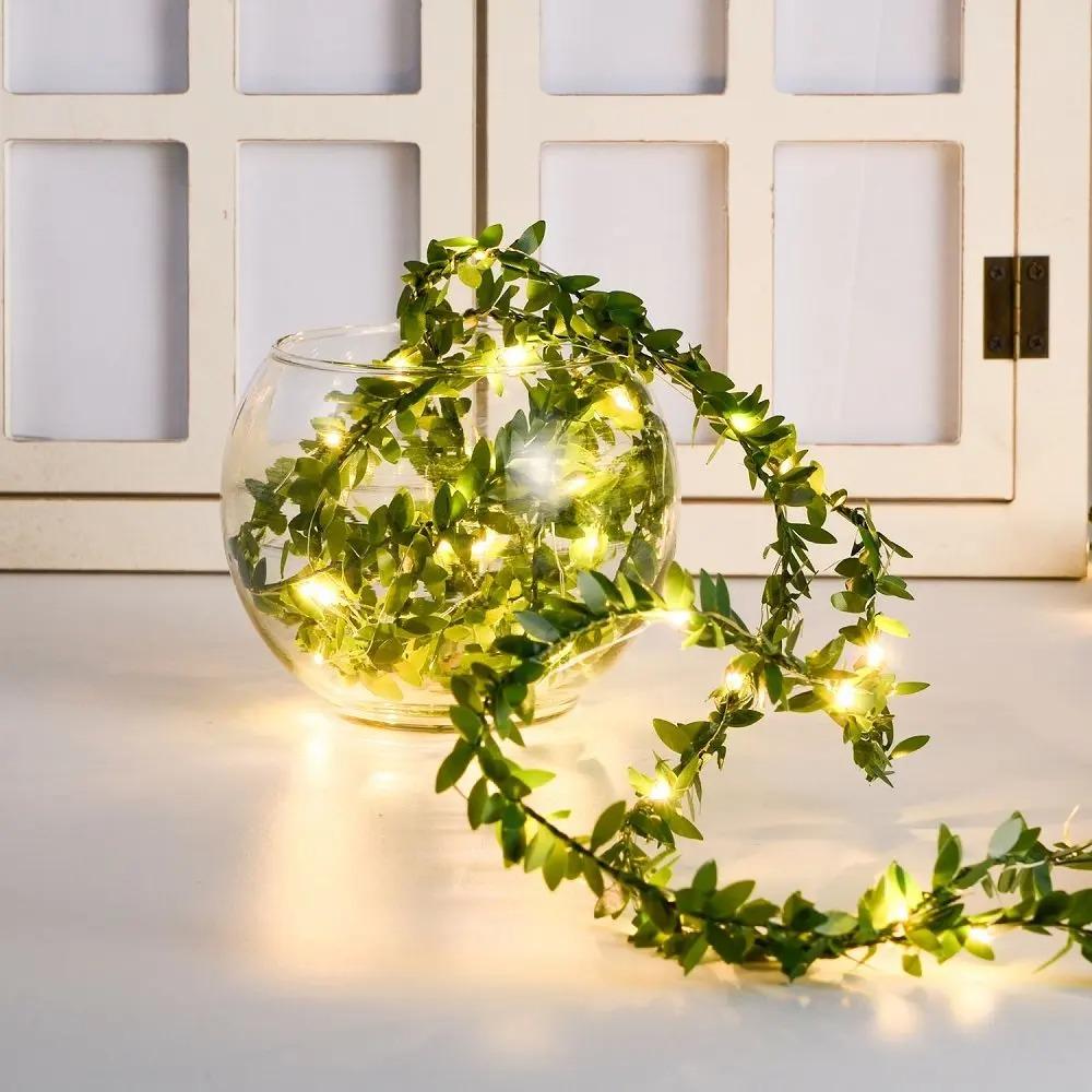 2M 3M 5M 10M LED String Light Green Leaf Garland Vine Fairy Lights Flexible Copper Battery Powered Party Wedding Decoration