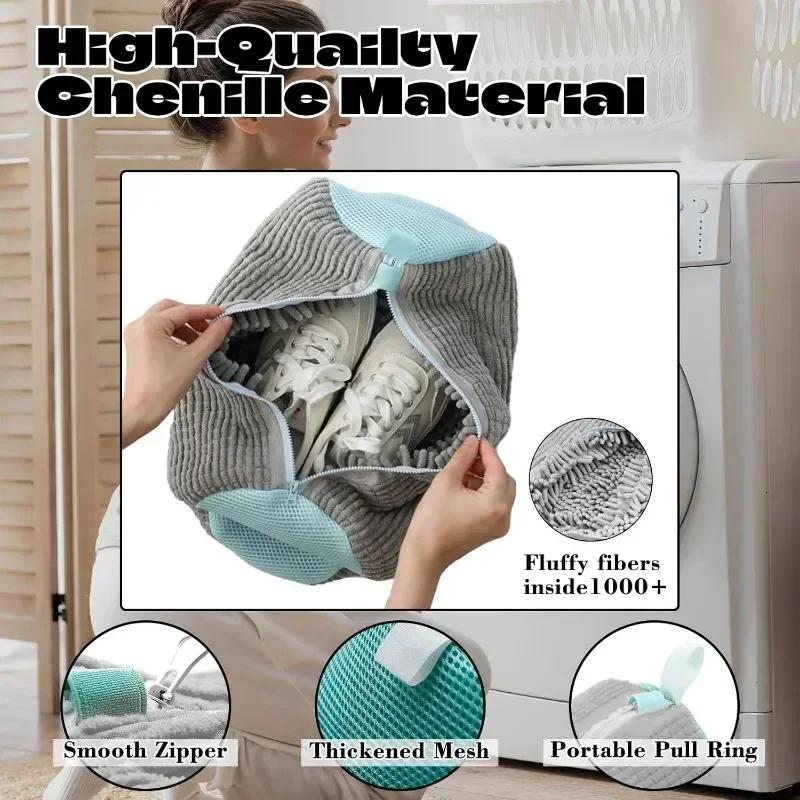 Durable Shoe Washing Machine Bag with Fluff Interior Noise Reduction Resilient Protects Shoes Cleaner Soft Fabric Construction