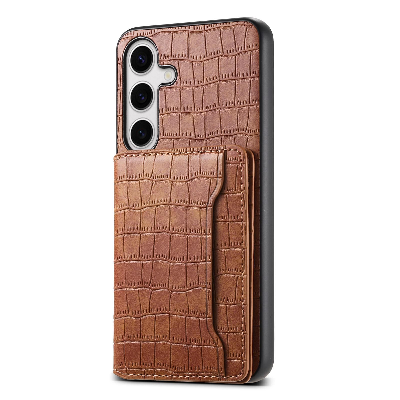 

Чехол для Samsung Galaxy S24+ с держателем для карт, крокодиловая текстура, задняя крышка из искусственной кожи D