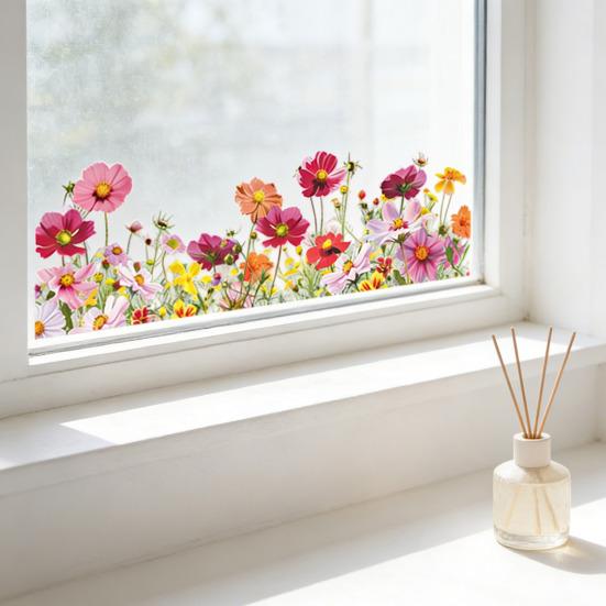 Glass Sticker Double Sided Visual Graphic Removable Waterproof Flower Wall Stickers Decorative Wall Sticker Windows Decoration