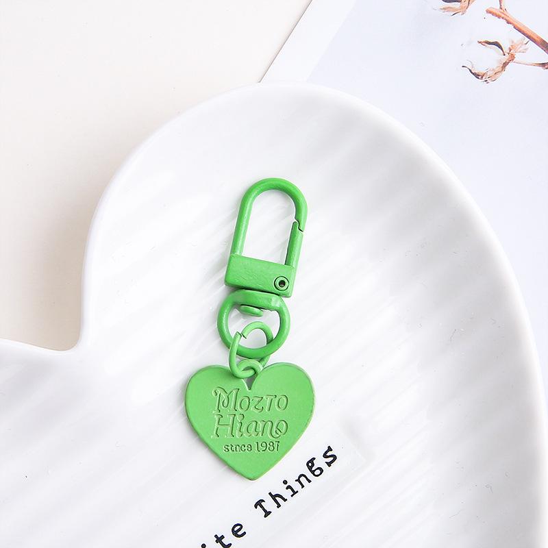 Colorful Heart-Shaped Metal Keyring with Peach Pendant