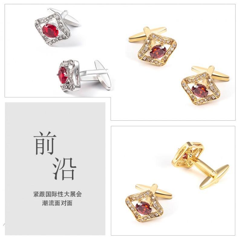 Gold Inlaid With Red Zircon Cufflinks Light Luxury Men's Shirt