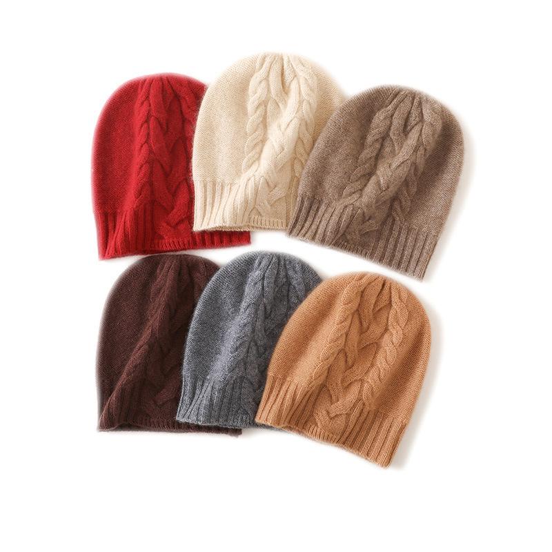 Cashmere 2025 Autumn/Winter Women's High-End Cable Knit Thick Warm Fashion Hat