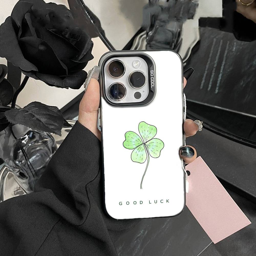 2026-Four-leaf clover Phone Case For iPhone 17,16,15,14,13,12,Pro MAX Black Matte Shockproof Cover
