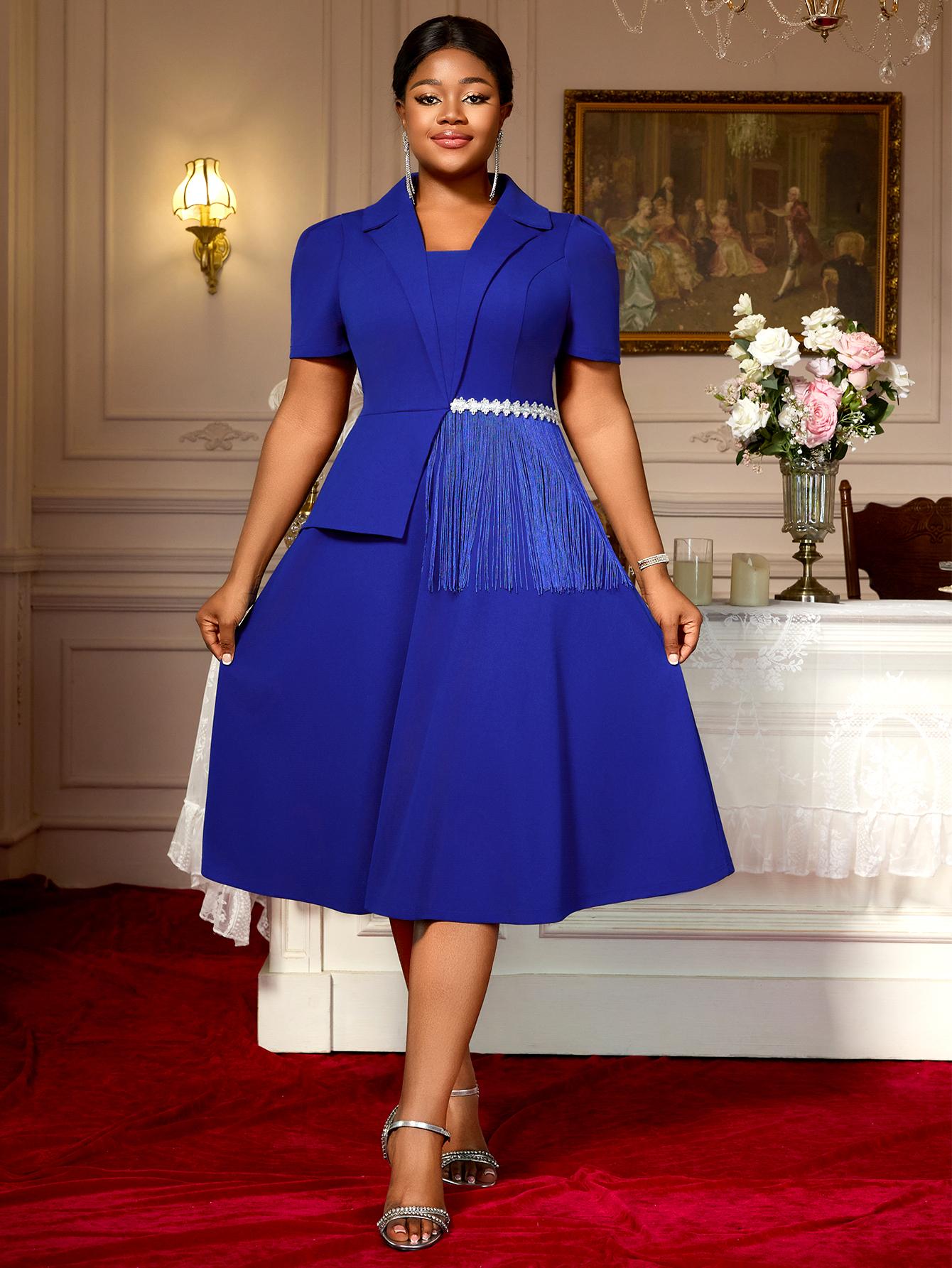 

Женские роскошные платья для гостей на свадьбу, элегантные платья с V-образным вырезом, короткими рукавами-рюшами, нерегулярным разрезом, облегающие, модные платья классического кроя 0XL синий