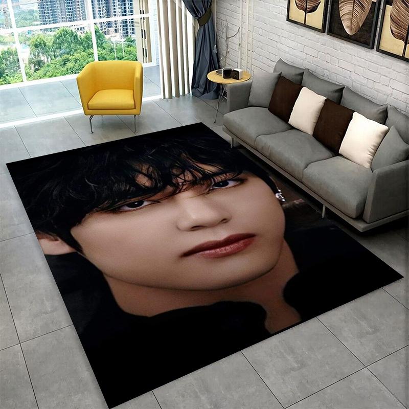 Famous B-BTS Kim Tae Hyung V KPOP Non-Slip Area Rug for Living Room,Bedroom,Playroom,Carpet Floor Mat Home Decor Rug Kids Room