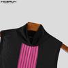 INCERUN Men Sleeveless Striped Stitching Mesh Sheer Fitted Tank Tops with Oversleeve