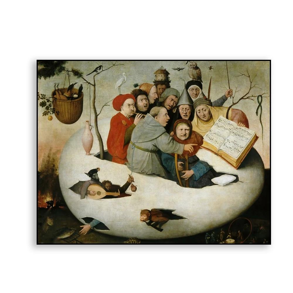 Classical Funny Oil Painting Poster The Concert In an Egg Prints Hieronymus Bosch Canvas Painting Kitchen Dinning Room Decor