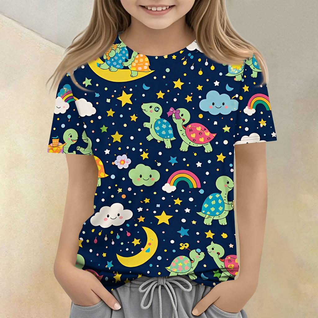 Children's Printed Round Neck Short Sleeved Casual T-shirt