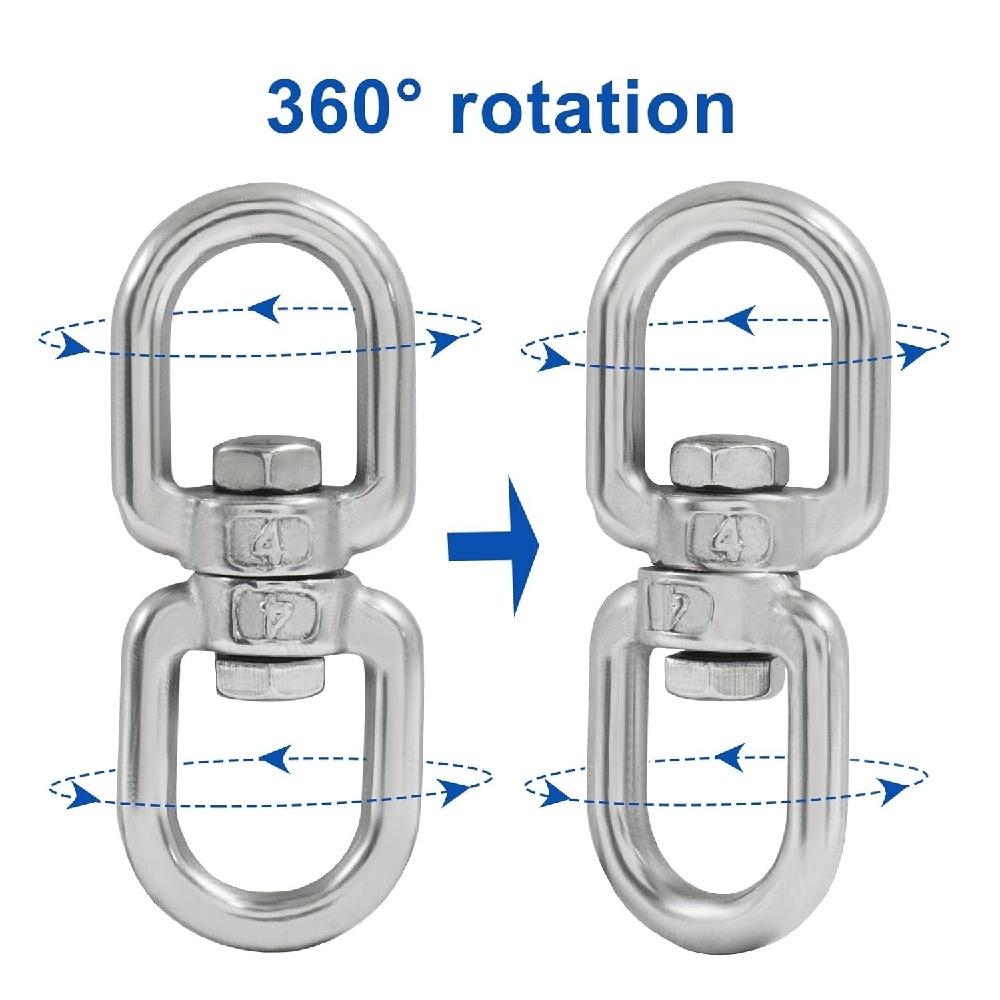 304 Stainless Steel Swivel Hook – 360° Double-Ring Connector – M4/M5/M6, 113-300kg – For Boating, Camping, Dog Leashes, Plant Hangers