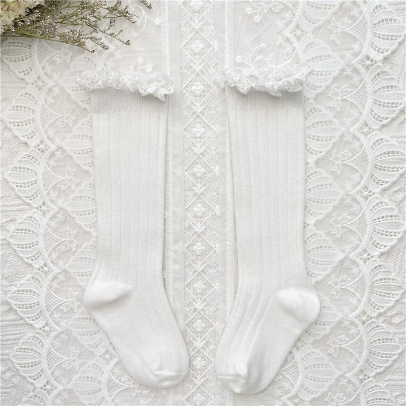 Ruffle Kids Knee High Socks Baby Girls Toddlers Long Soft Cotton Sock Lace Flower Children School Uniform Socks For 0-8Years