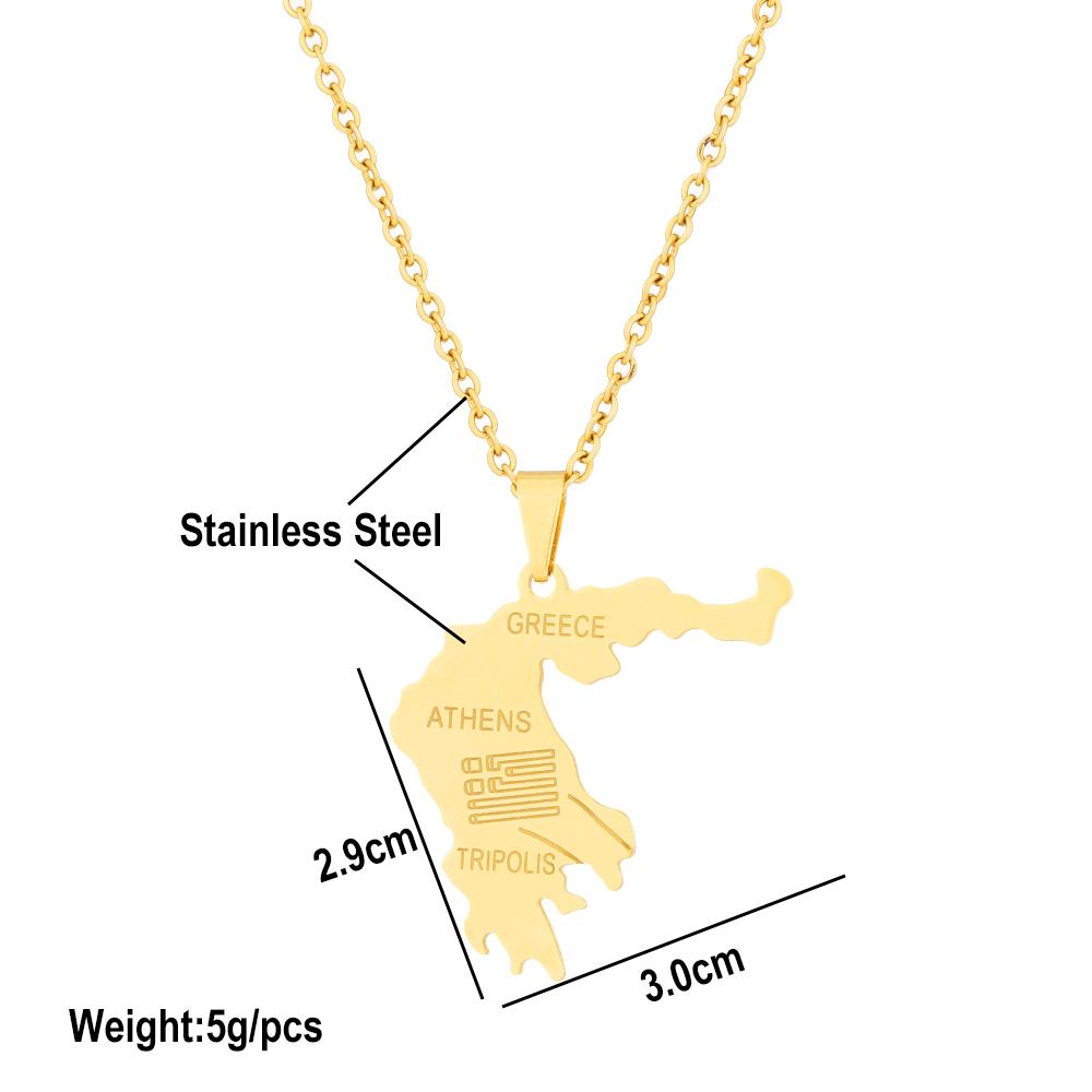 Greece Map Flag Pendant Necklace Stainless Steel Gold Silver Color Hellenic Republic Men Women Map Jewelry Patriotic Gift