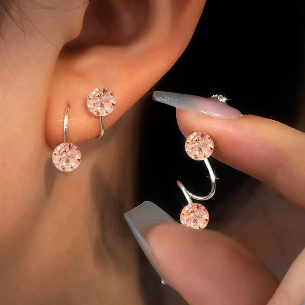 1 para luksusowych spiralnych kolczyków w kształcie pręta kulkowego, stal nierdzewna, uniwersalna biżuteria do codziennego noszenia i jako prezent, z intarsją ze strasów, jako modny dodatek na każdą porę roku