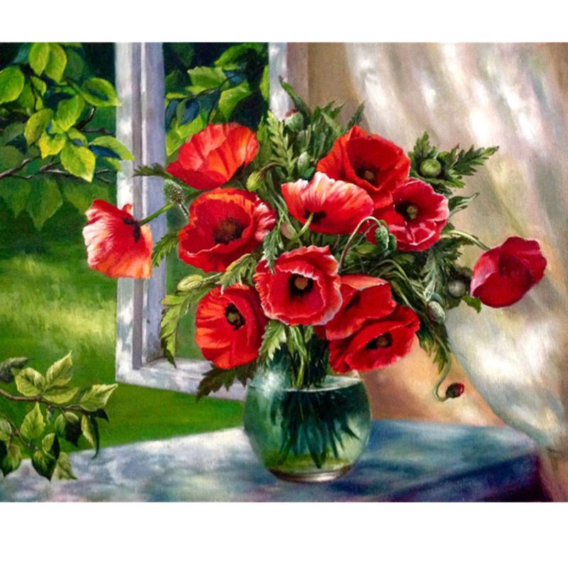 Artistic Flower Picture Unframd Handmade Oil Painting DIY Digital Kits Canvas Draw Home Decro Gift