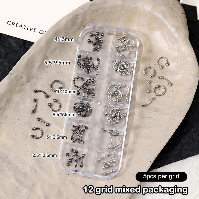 20/30/60Pcs Punk Metal 3D Nail Charms Fingertip Ring Studs Black/Silver Alloy Nail Art Decoration Manicure Supplies Accessories