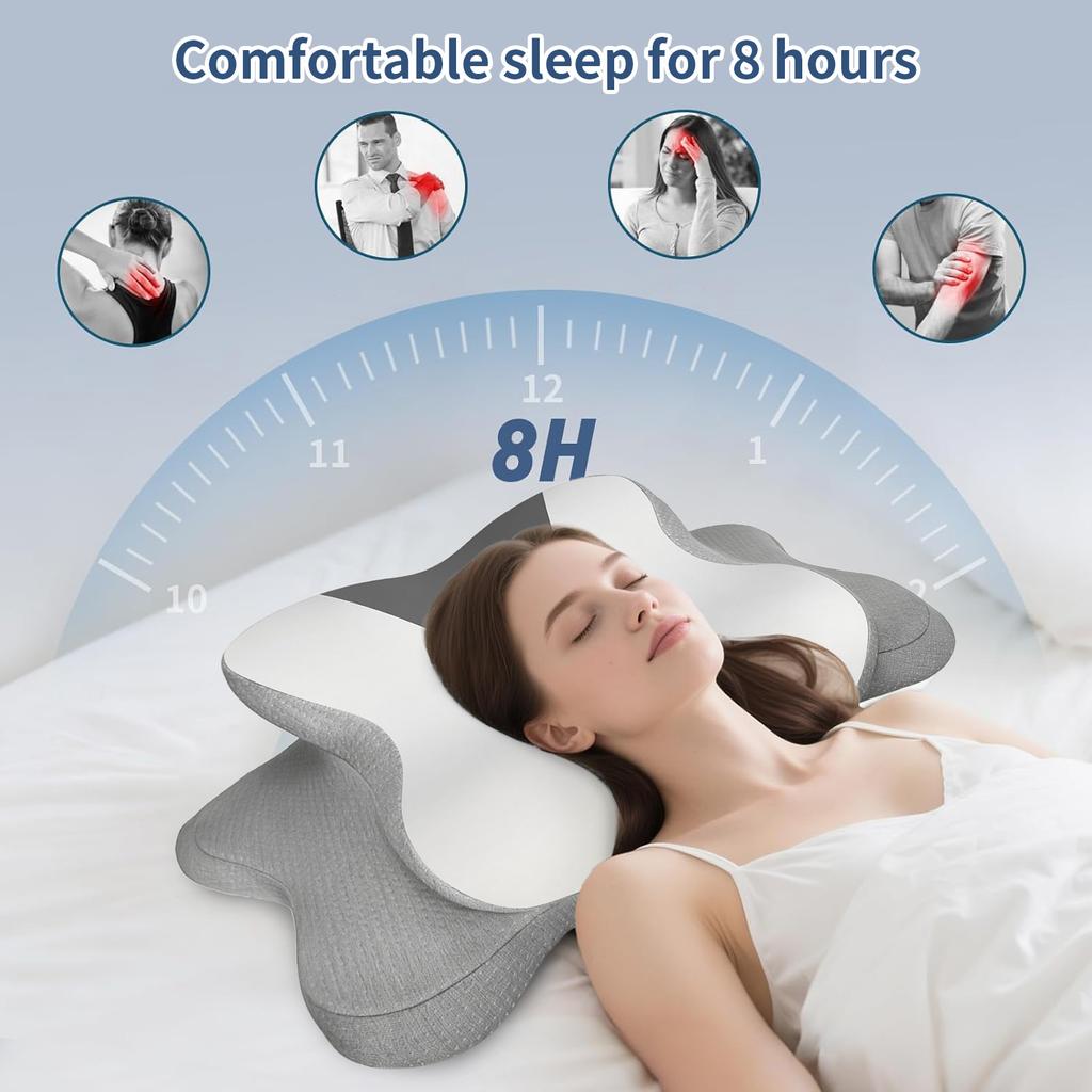 Cervical Neck Pillow for Pain Relief Ergonomic Side Sleeper Pillow for Neck Support Memory Foam Pillows for Back Stomach Sleeper