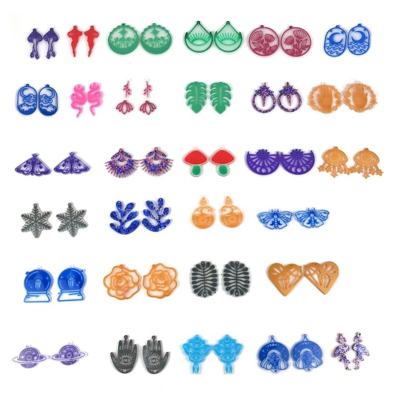 30 Styles Combined Earring Combination Ornament Molds Irregular Earrings Epoxy Jewelry Mold Resin Casting Pendant Mold for Diy