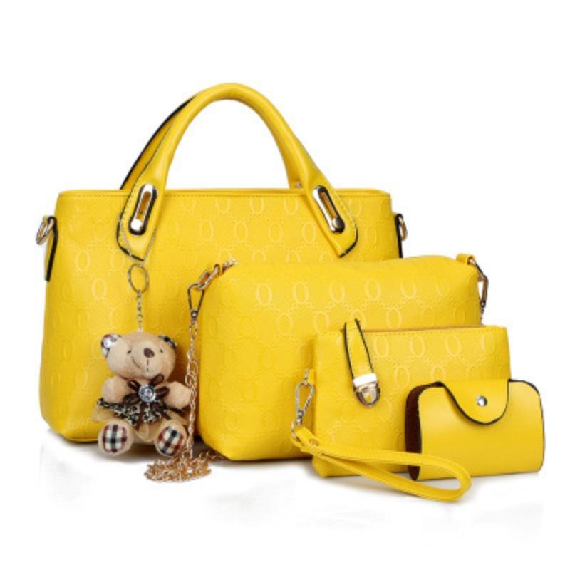 

omen s bag, child and mother bag, new women s handbag, bear pendant, four-piece set, simple shoulder messenger bag. жёлтый