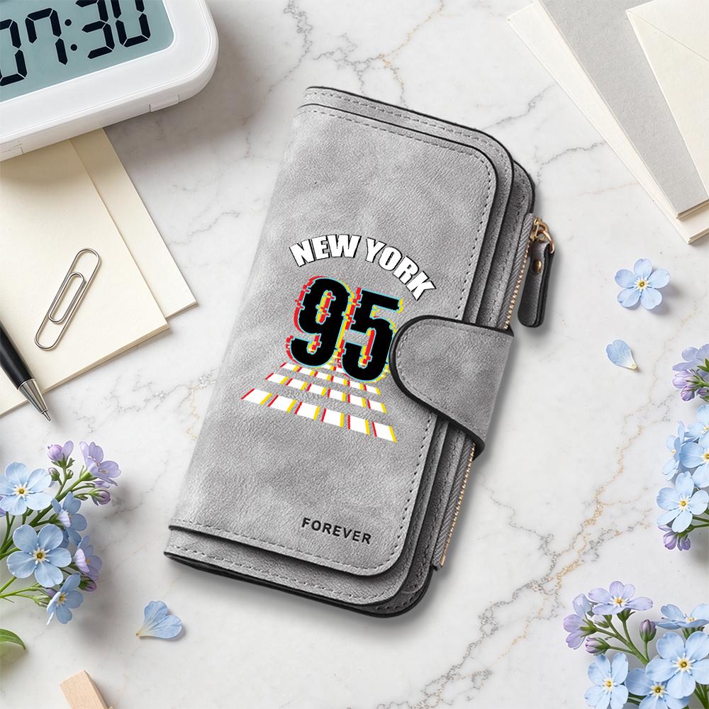 Vintage Long Purse New York Print Multi Slot Card Holder Fashion Portable Wallet for Daily Use