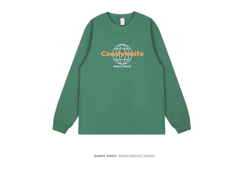 Trendy Unisex Autumn/Winter Ribbed Cuff Print Long Sleeve T-Shirt