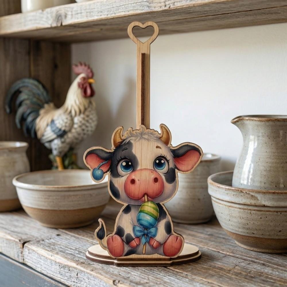 Animal Themed Kitchen Towel Rack Wooden Roll Paper Standing Rack  For Kitchen