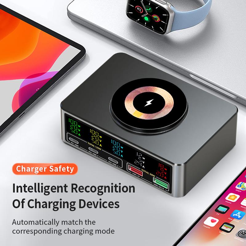 140W Magnetic Wireless Charging GaN USB C Charger PD 100W USB Type-C QC3.0 Desktop Fast Charge For Mackook Tablet iPhone Samsung