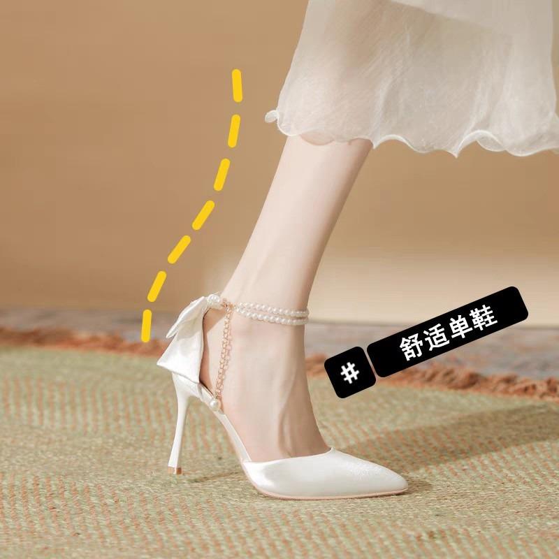 New Women Thin Heel Hollow Sandals Woman Pearl Butterfly Pointed Toe High Heels Pumps Womens Drees Shoes Wedding Shoes