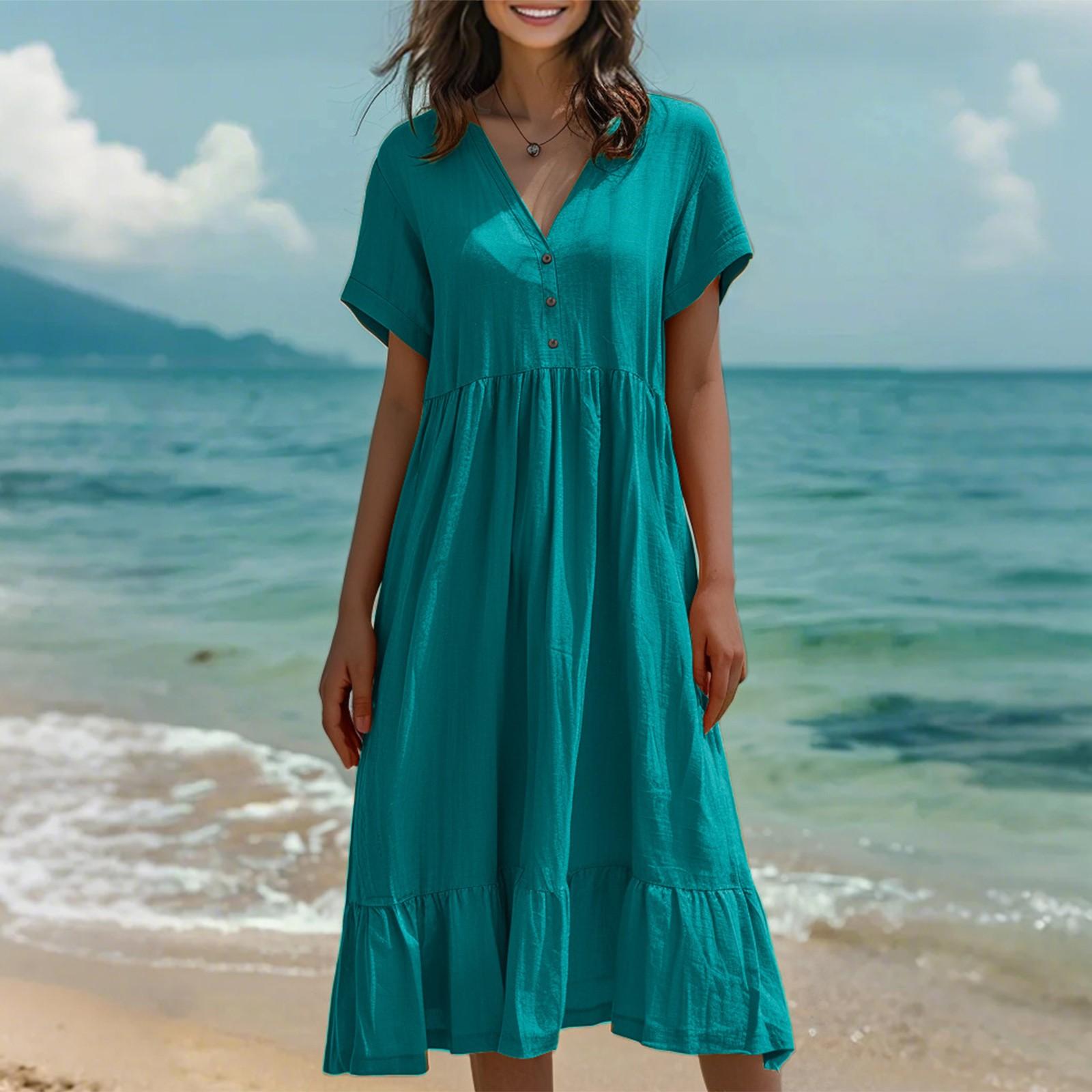 

Женское модное однотонное платье с коротким рукавом из хлопка и льна в стиле пэчворк со складками XXXL