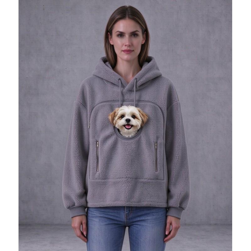 Double-sided Fleece Hooded Sweatshirt Loose Teddy Warm Pullover With Zipper Pockets