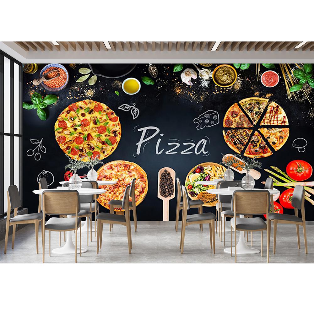 Pizza Mural Wallpaper Pizza Shop Blackboard Background Wall Mural Restaurant Large Pizza Store Wallpaper