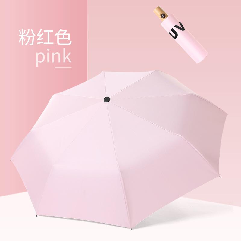 New three-fold simple and fashionable manual solid wood handle vinyl parasol sun umbrella unisex sun umbrella