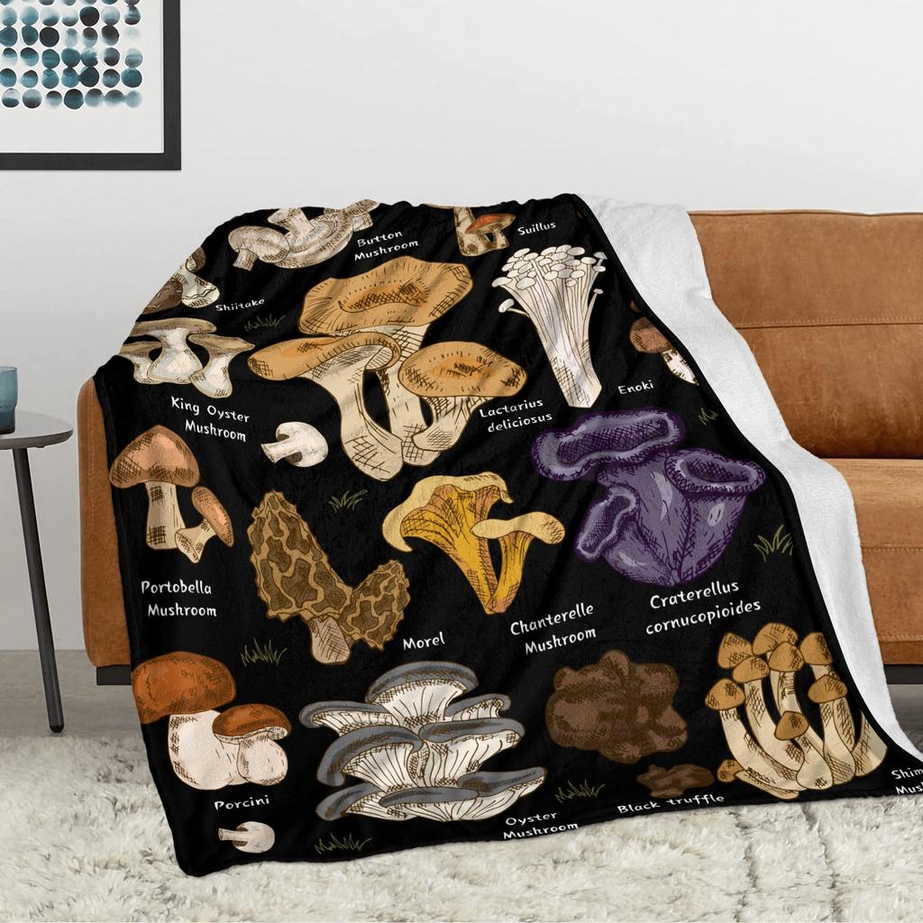 Mushroom Hippie Teppe Moth Gothic Witchy Flanell Teppe for All Season Sun Moon Fuzzy Soft Sofa Kontor Teppe