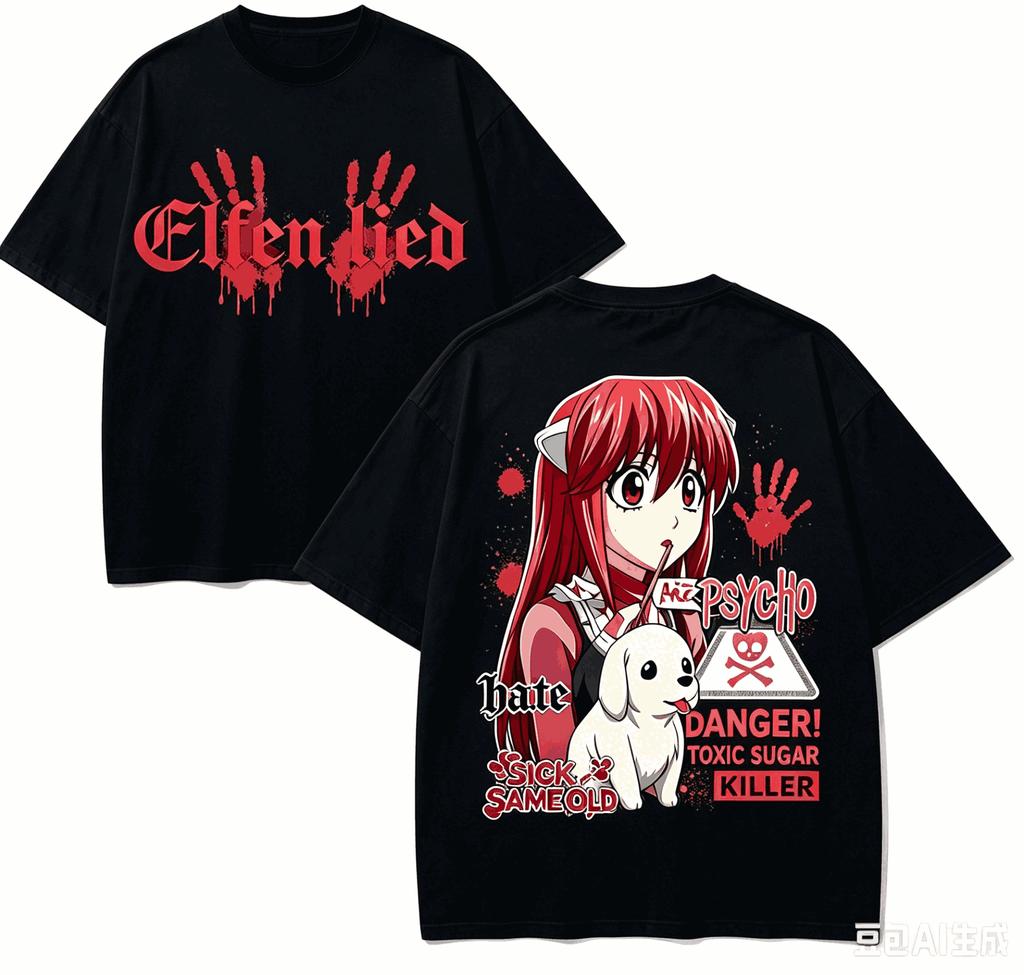 Elfen Lied Anime Lover T-shirt Harajuku Cotton New Model High Street Retro Oversized Unisex Harajuku high quality Comfortable