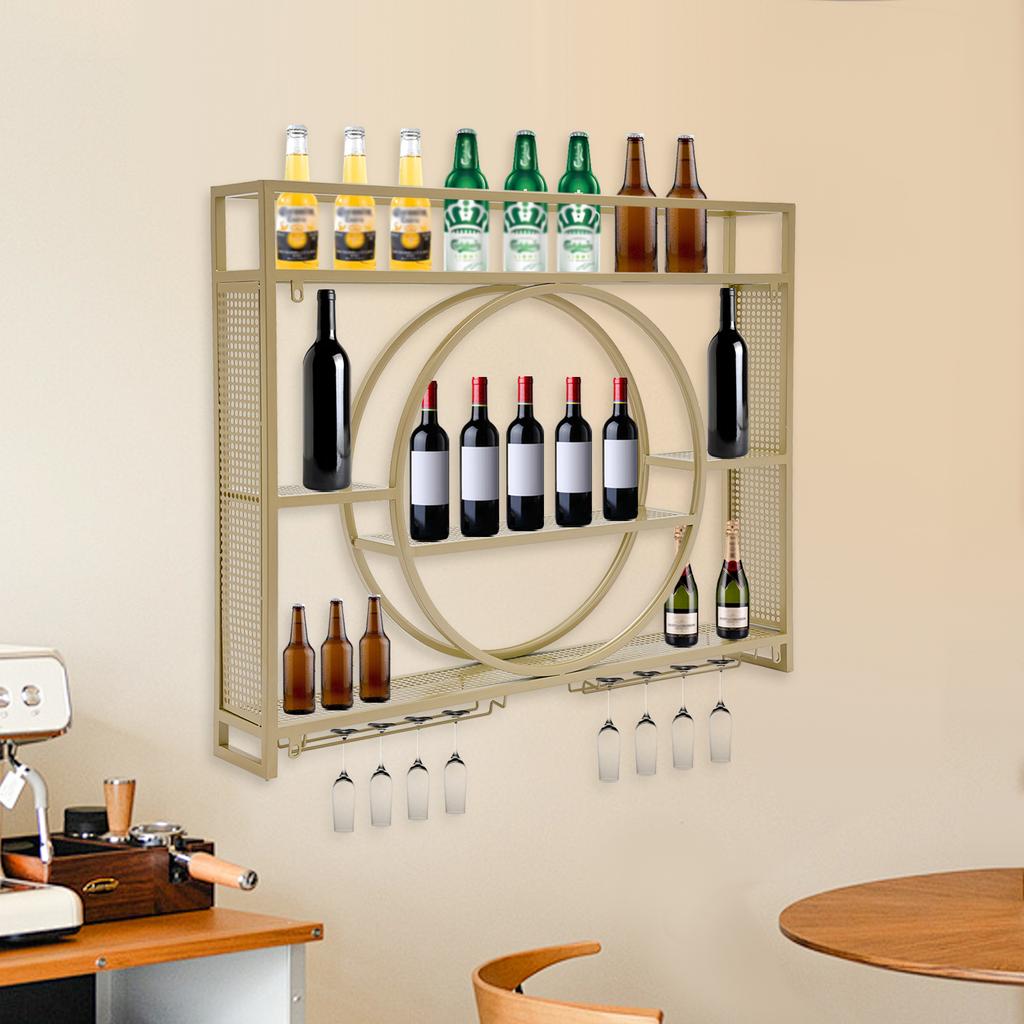 Wall Mounted Iron Wine Rack,Gold Wine Bottle Shelf 100*15*80cm Applicable Bottles Within 10cm for Home and Commercial