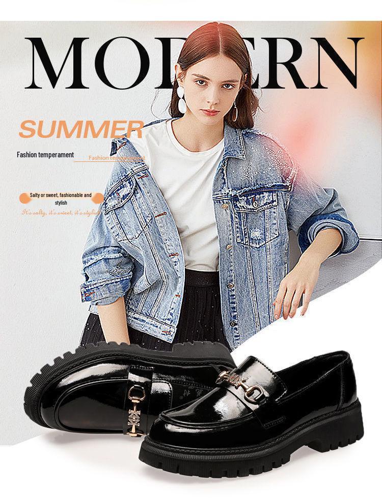 Genuine Soft Leather Women's Platform Loafers - Spring 2022 British Style, Thick Sole, Black