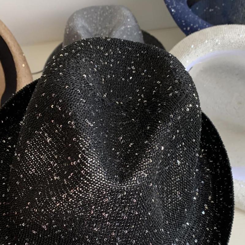 Mardi Gras Sequins Fedoras Hat for Adult Unisex Masquerade Carnivals Mesh Derby Hat Performances Hat with Rolled Up Brim