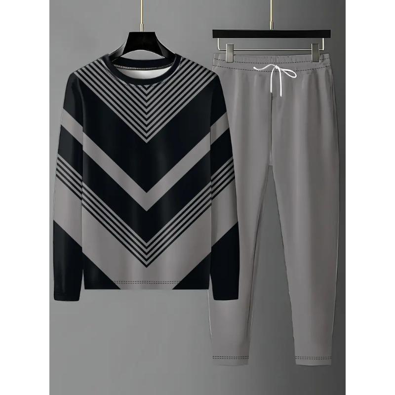 Vintage Trainingsanzug Frühling Übergroßes Set Druck Langarm T-Shirt+Hose Jogger Sportbekleidung Lässig Streetwear 2-teiliger Anzug