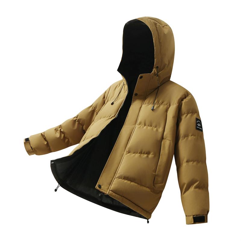 Men's Sports and Leisure Hooded Down Cotton Jacket, Winter with Thick Velvet, Solid Color, Versatile, Men's Loose Cotton Jacket