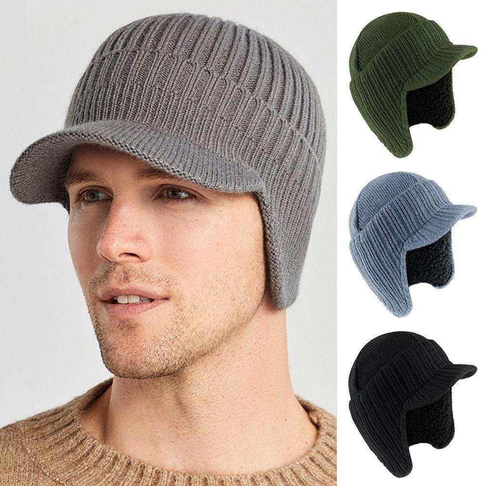 Warm Ear Flaps Cap Ear Protection Peaked Knit Cap Winter Beanie Hat Men