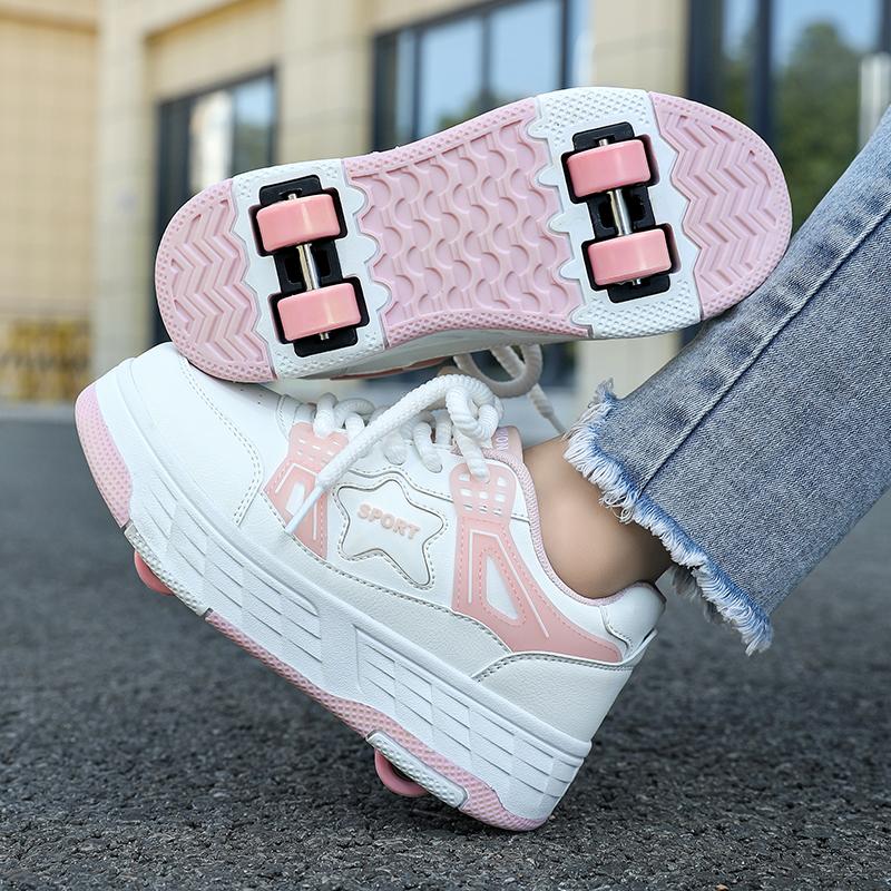 Scarpe a rotelle a quattro ruote da ragazzo autunnali pattinaggio a rotelle rimovibili scarpe da pattinaggio da studente scarpe da bambino con ruote