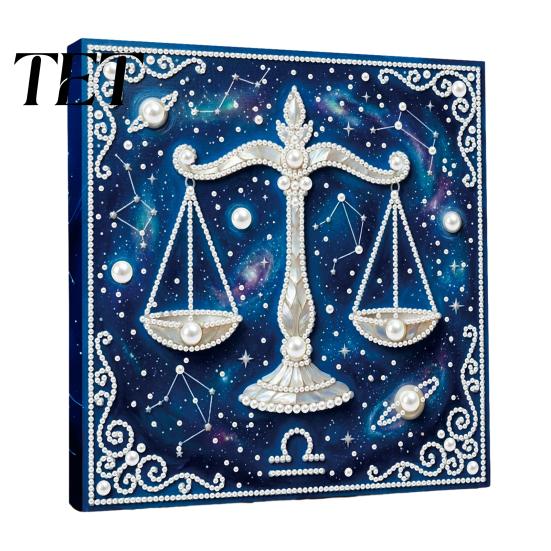 Adults Faux Pearl Painting Kit DIY Kit, 12 Constellation Rhinestone Art Set for Beginners Beginners, Handmade Wooden Frame Fake Wall Decoration