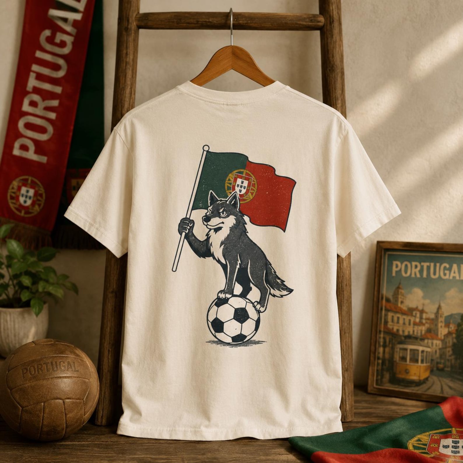 Portugal Soccer Iberian Wolf T-shirt | Portuguese Flag Football Supporter Tee 2XL