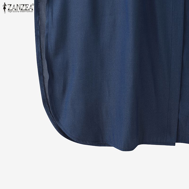 ZANZEA Elegant Women Lapel Neck Long Sleeve Buttons Splits Casual Long Shirts Dress