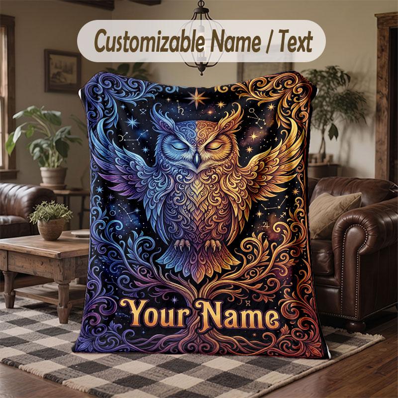 Birds Theme Throw Blanket Custom Name Text Personalized Blanket Soft Cozy Blanket for Home Sofa Bed